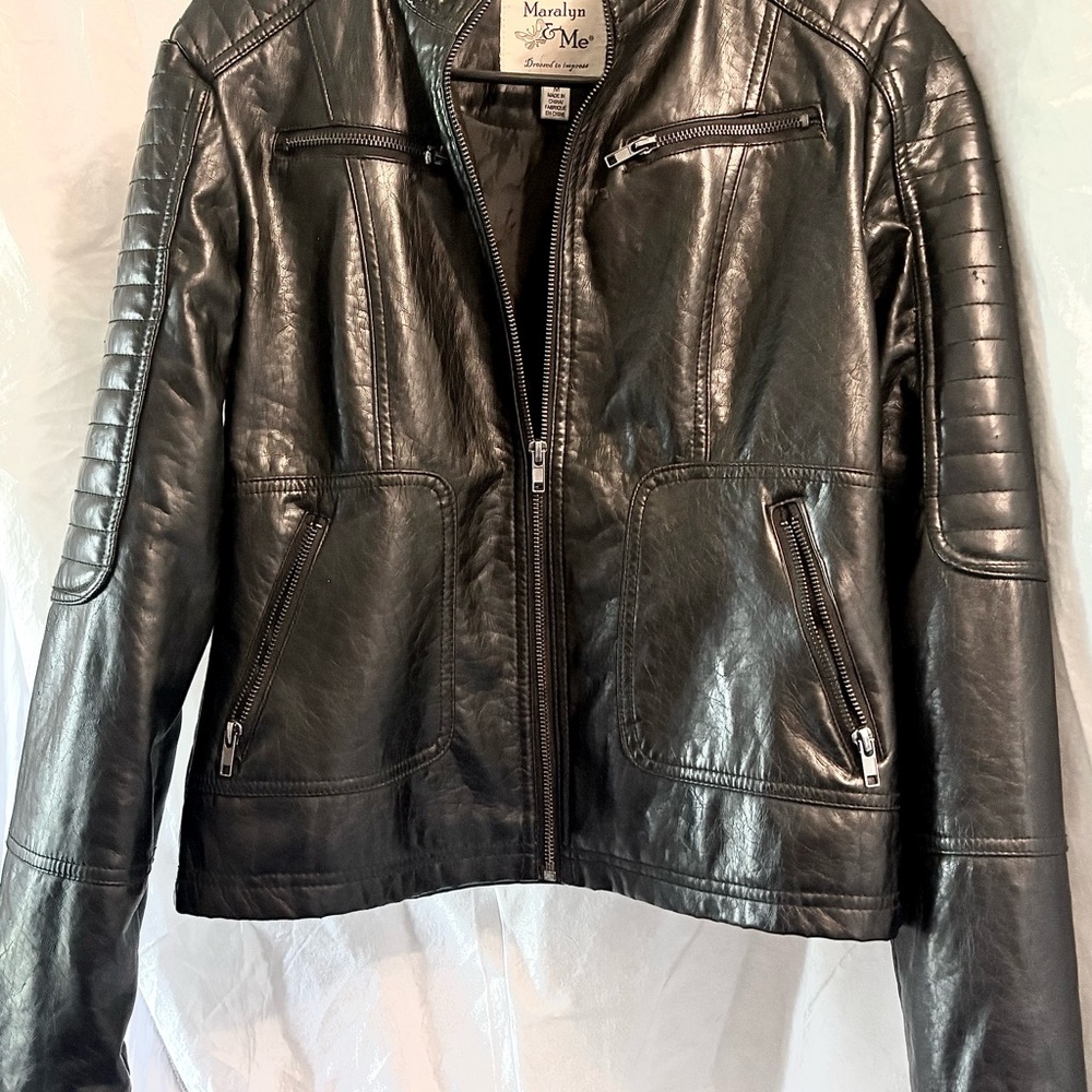 Maralyn & Me Black Leather Jacket with Quilted Sleeves